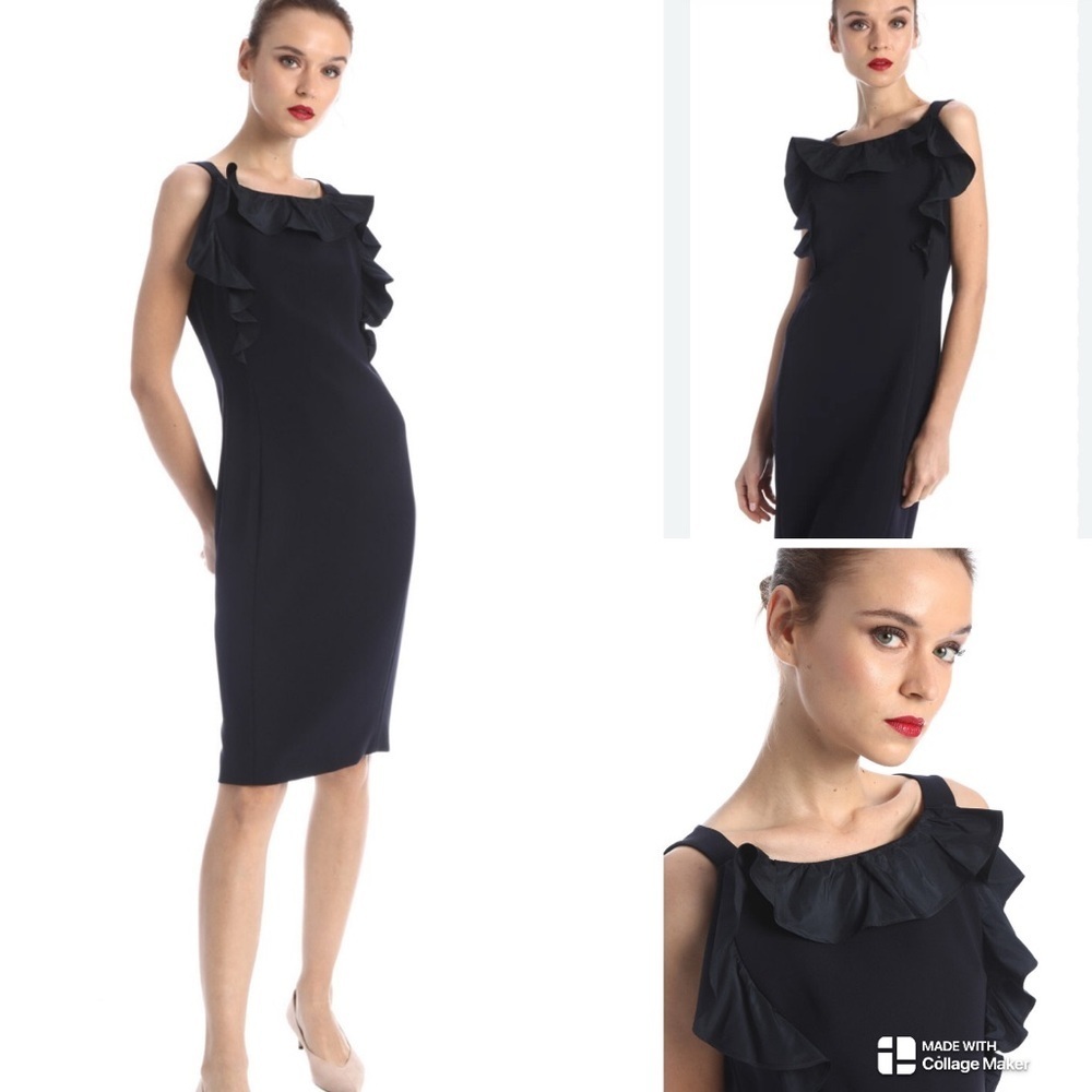 Max Mara NWOT Navy ruffle sheath dress